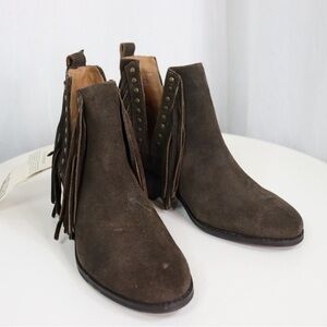 MYRA CYNO Leather Ankle Western Fringe Booties